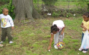 Children hunted for eggs on the church grounds the day before Easter.
